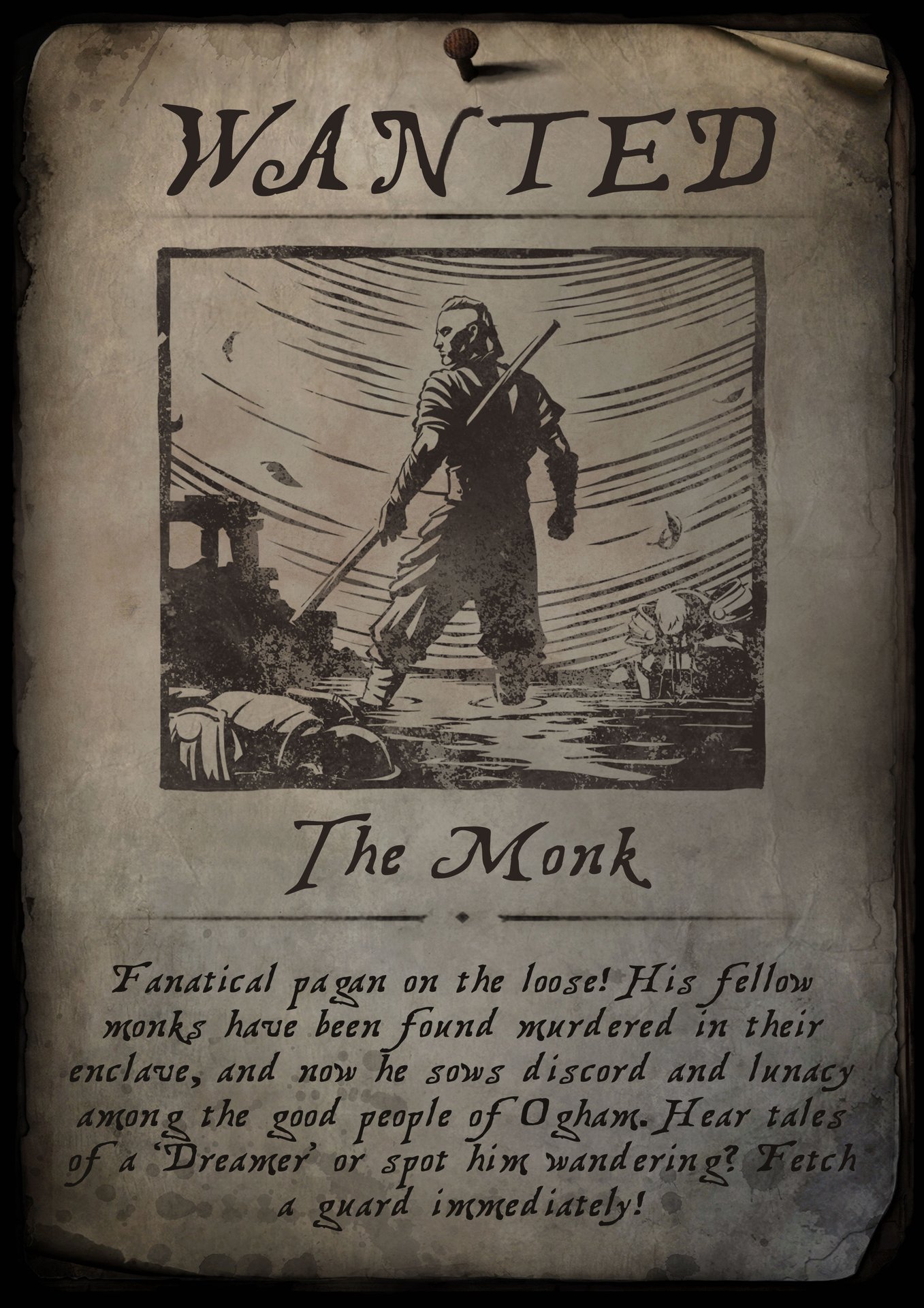 The Monk class description from in game wanted poster in in Ogham - Path of Exile 2